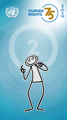 a poster for the 75th anniversary of human rights with a stick figure