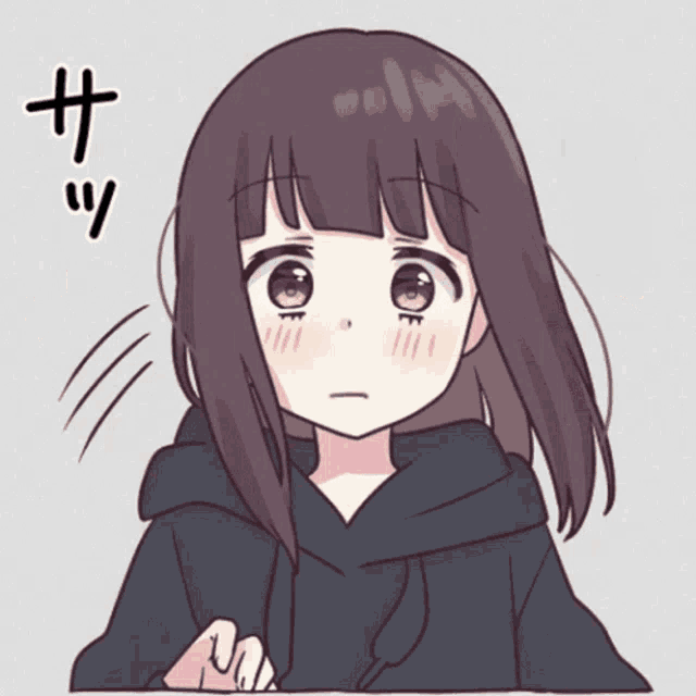a drawing of a girl with a hoodie and a letter t on the bottom right