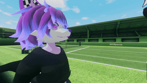 a cartoon character is standing in front of a tennis court that says wilsports