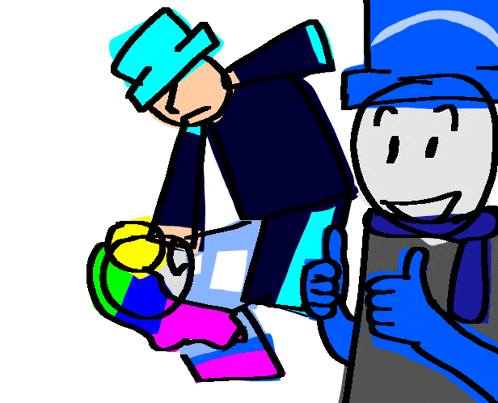 a drawing of a person giving a thumbs up next to another person