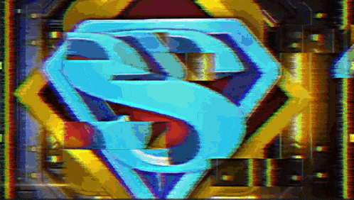 a blue superman logo is surrounded by a rainbow of colors