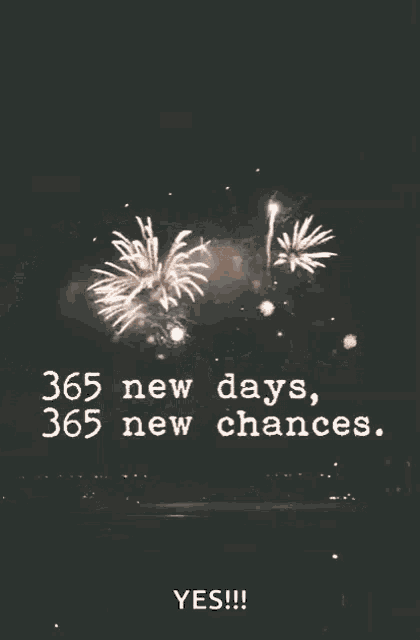 a fireworks display with the words 365 new days 365 new chances