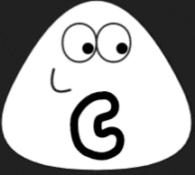 a cartoon character with big eyes and a letter g in his mouth .