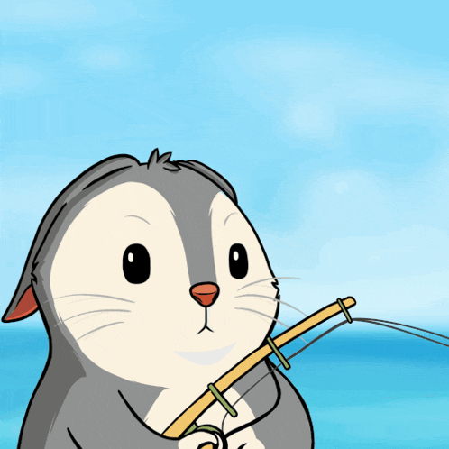 a cartoon mouse is holding a fishing rod