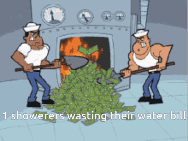 a cartoon shows two men shoveling money into a fire