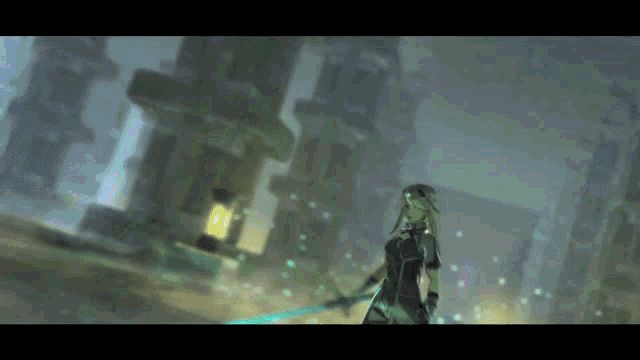 a woman holding a sword in a video game