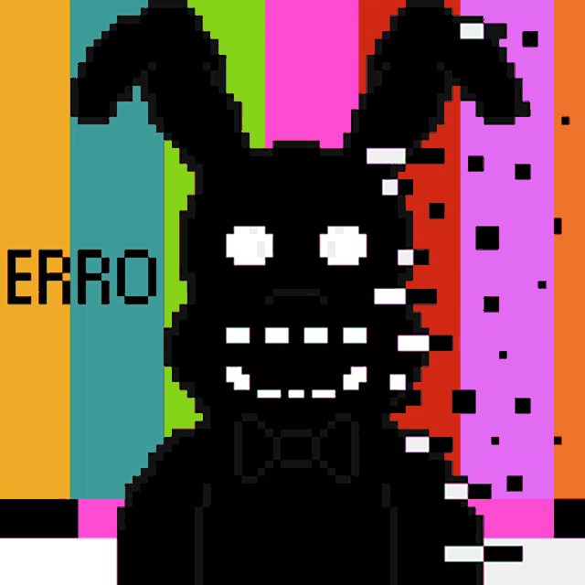 a pixel art of a black rabbit with error written in white letters