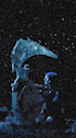 a blurry picture of a statue in the dark with a umbrella .