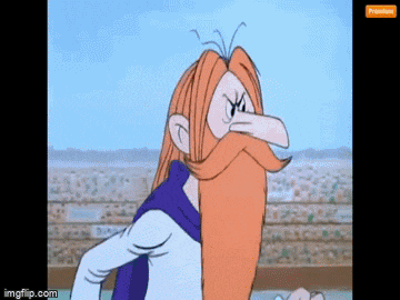 a cartoon character with long hair and a beard is standing in front of a stadium .