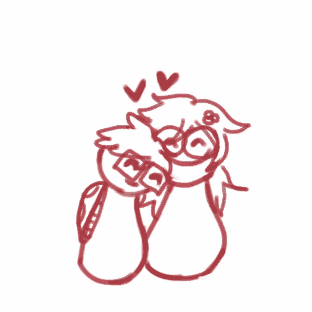 a drawing of two people hugging each other with two hearts above them