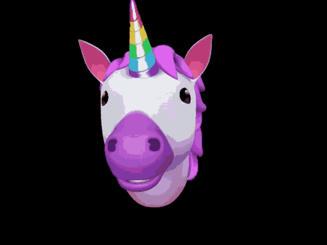 a unicorn with a rainbow horn and purple mane
