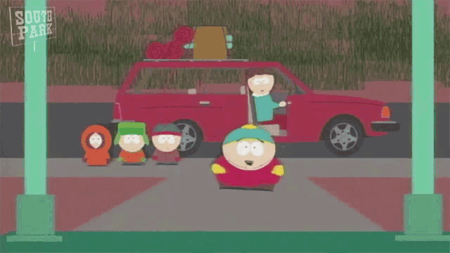 a group of south park characters are standing next to each other