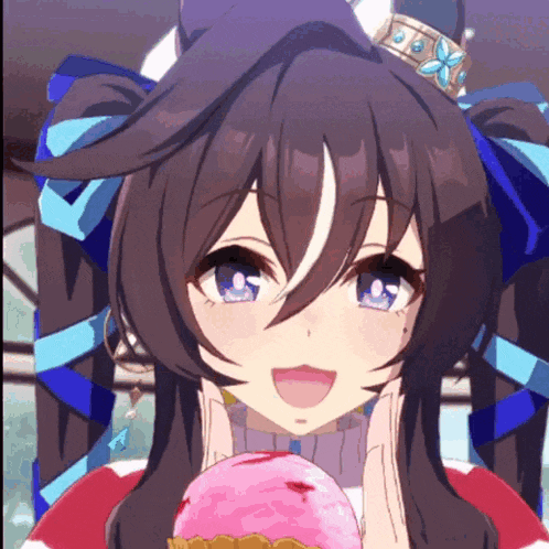a girl with a crown on her head is holding an ice cream cone