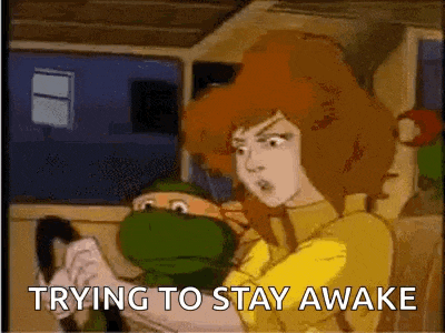a cartoon of a woman holding a turtle with the words `` trying to stay awake '' written on the bottom .