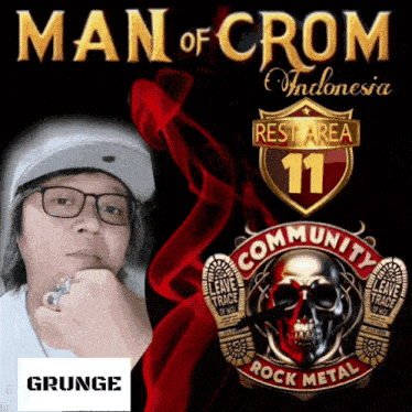 man of crom indonesia poster with a skull and the words community rock metal