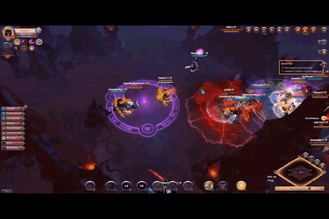 a screenshot of a video game with a purple circle around a group of players