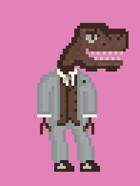a pixel art of a dinosaur in a suit