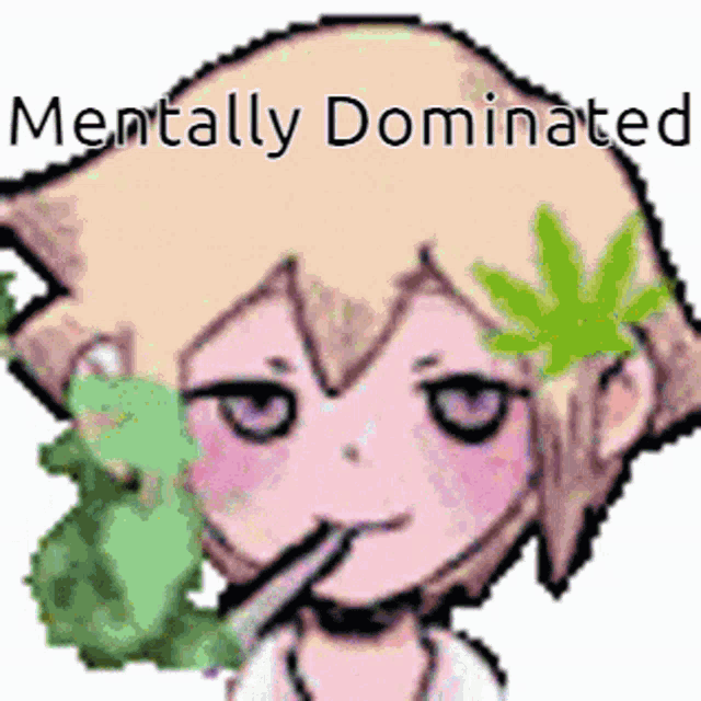 a cartoon of a girl smoking a cigarette with a marijuana leaf on her head .