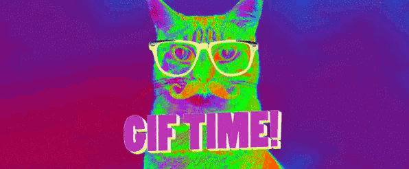 a cat with glasses and a mustache has the words get time written below it