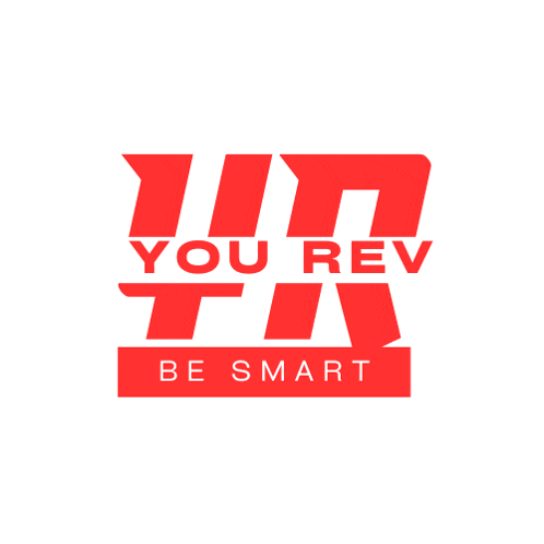 a red logo that says you rev ti be smart on a white background