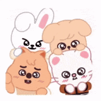 three cartoon characters are standing next to each other on a pink background