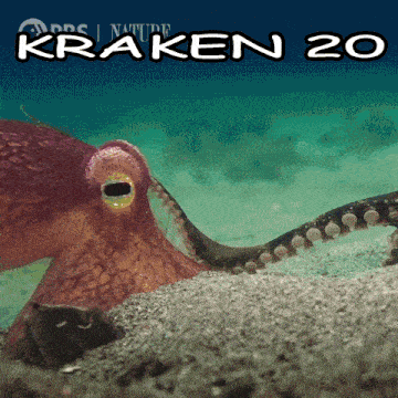 a poster for kraken 20 shows an octopus swimming in the ocean