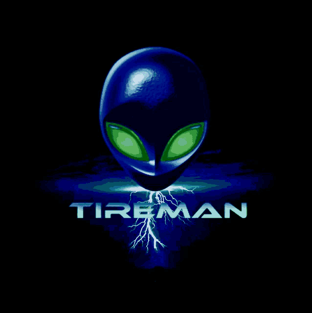 a tireman logo with a blue alien head