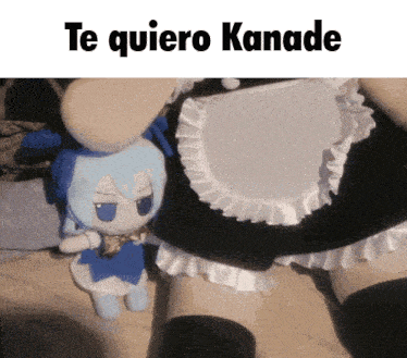 a picture of a stuffed animal with the words te quiero kanade on it