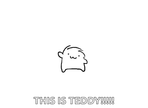 a black and white drawing of a teddy bear with the words `` this is teddy !!! '' written below it .