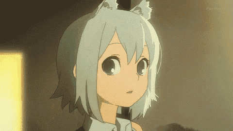 a cartoon girl with white hair and cat ears looks surprised