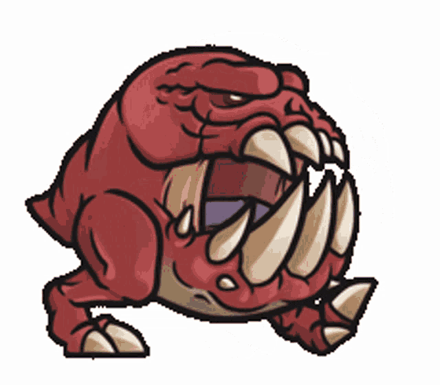 a cartoon drawing of a monster with sharp teeth and a large mouth