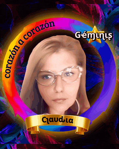 a picture of a woman with glasses and the name claudia on the bottom