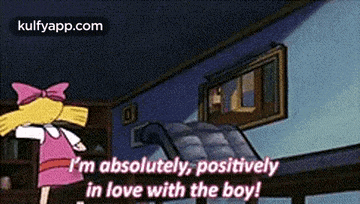 a cartoon character is saying `` i 'm absolutely positively in love with the boy '' .