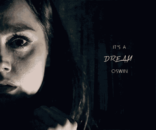 a close up of a woman 's face with the words it 's a oswin