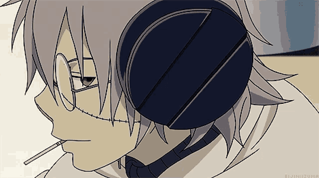 a drawing of a person wearing headphones and a cigarette