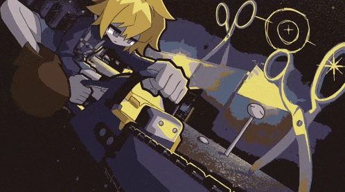 a cartoon drawing of a person holding a chainsaw with a cross in the middle