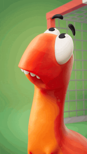 a cartoon character with its mouth wide open looks up