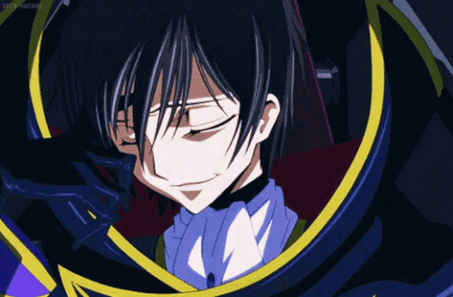 a close up of a person 's face with a purple and yellow border that says " sekai-uchino "