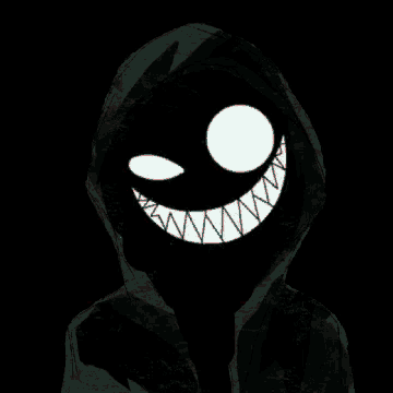 a drawing of a hooded figure with a glowing smile