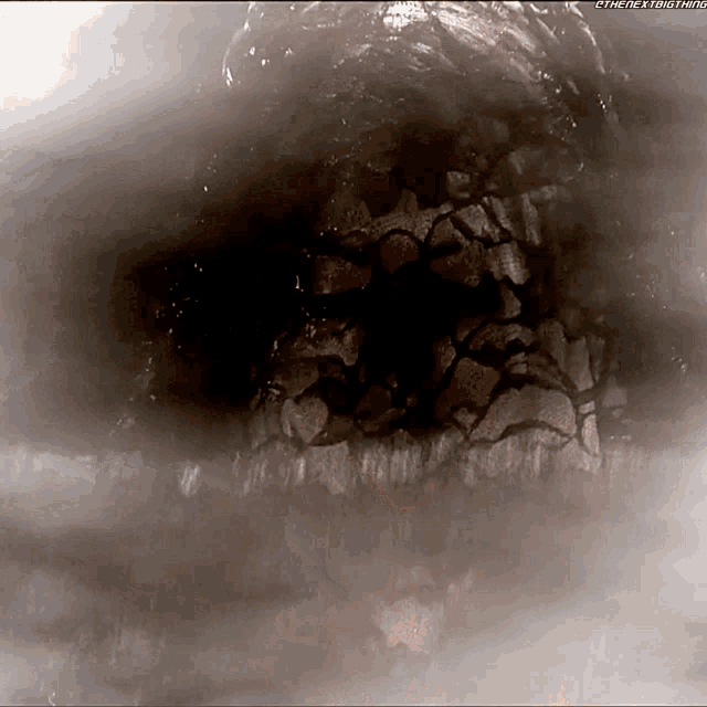 a close up of a person 's eye with the words " the next thing " visible
