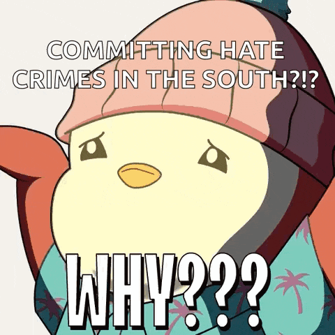 a picture of a penguin with the caption committing hate crimes in the south why