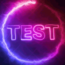 a neon sign that says test in a purple and blue circle
