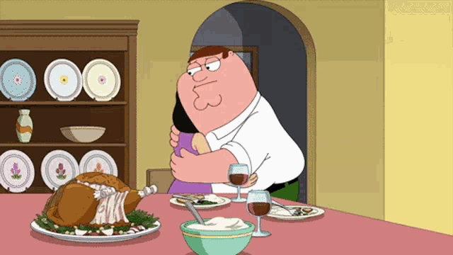 peter griffin from family guy hugging a woman
