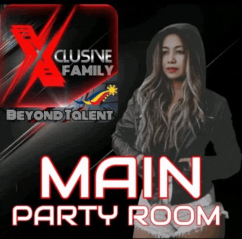 a poster for the main party room shows a woman in a hoodie
