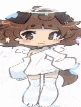 a drawing of a girl with wings and a halo