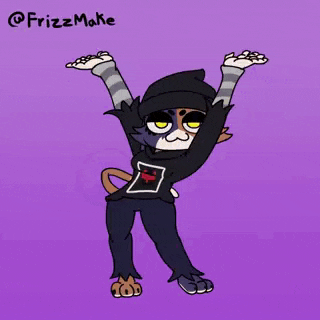 a cartoon of a cat wearing a black hoodie and a black beanie .