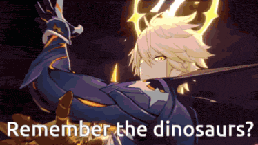 a cartoon character with the words remember the dinosaurs
