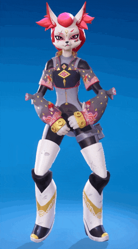 a cartoon character with a pink headband is standing on a blue surface