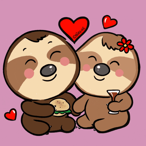 a couple of sloths are sitting next to each other with a heart above them and the name serene on the bottom