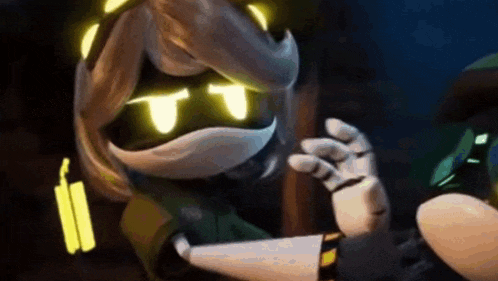 a cartoon character with glowing eyes is holding a bottle of beer .